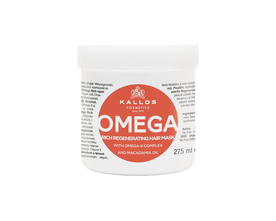 KJMN Omega Rich repair mask for lifeless and damaged hair with Omega-6 complex and Macadamia oil