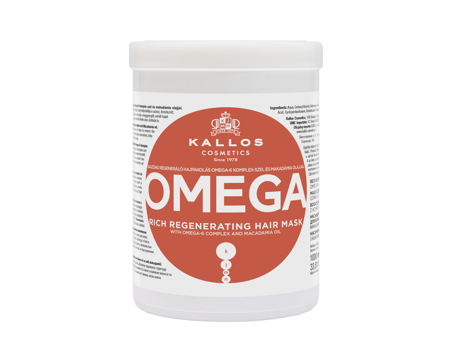 KJMN Omega Rich repair mask for lifeless and damaged hair with Omega-6 complex and Macadamia oil