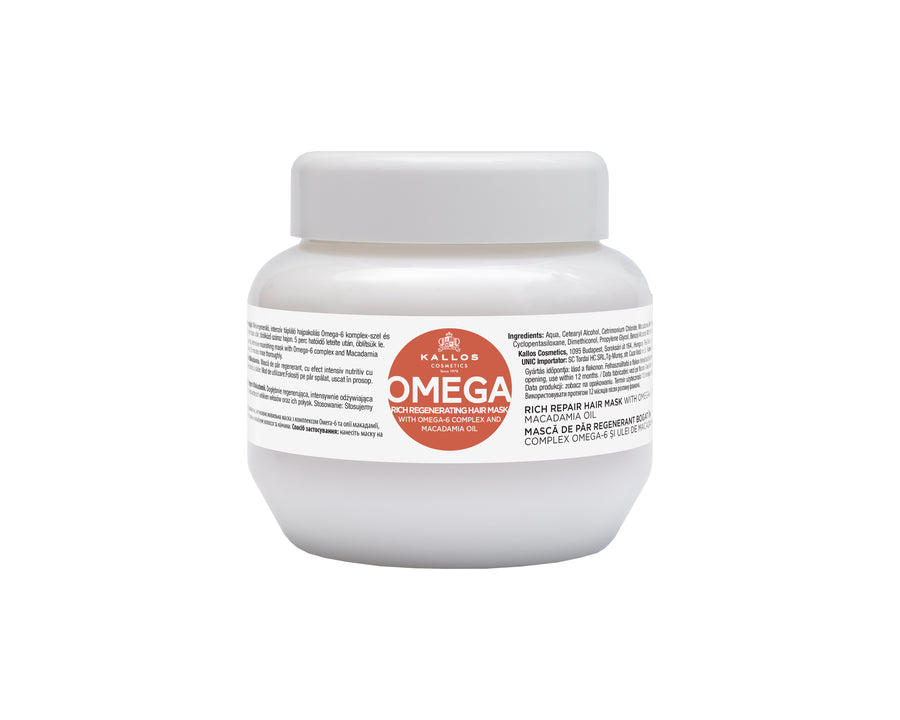 KJMN Omega Rich repair mask for lifeless and damaged hair with Omega-6 complex and Macadamia oil